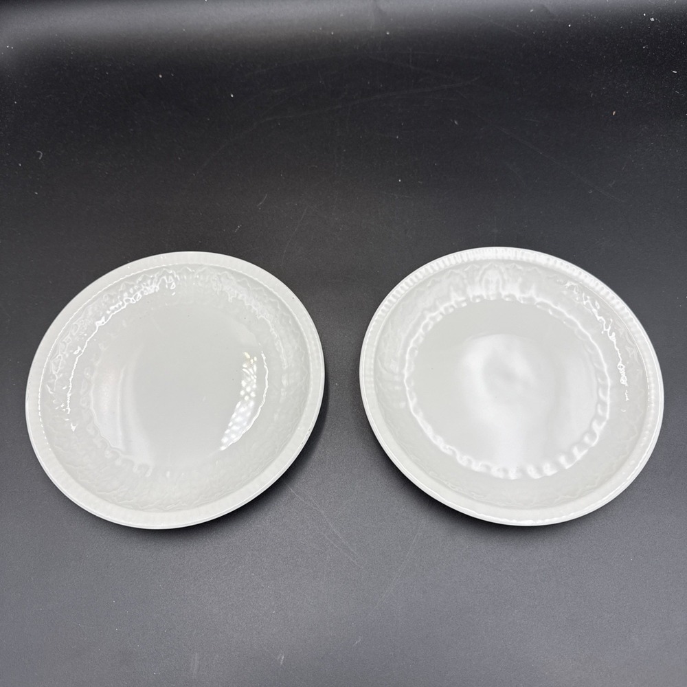 (2) pontesa spain Dessert Plate White Leaf Pattern 6 7/8"